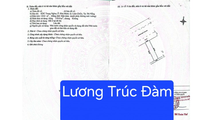 MẶT TIỀN KNH DOANH ĐƯỜNG 10,5M LƯƠNG TRÚC ĐÀM